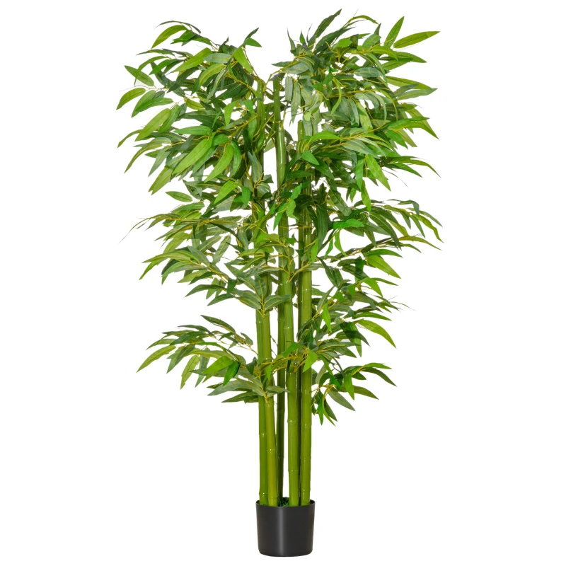HOMCOM Bambou Artificiel XL 1,60H m 975 Feuilles denses réalistes Pot Inclus Noir Vert