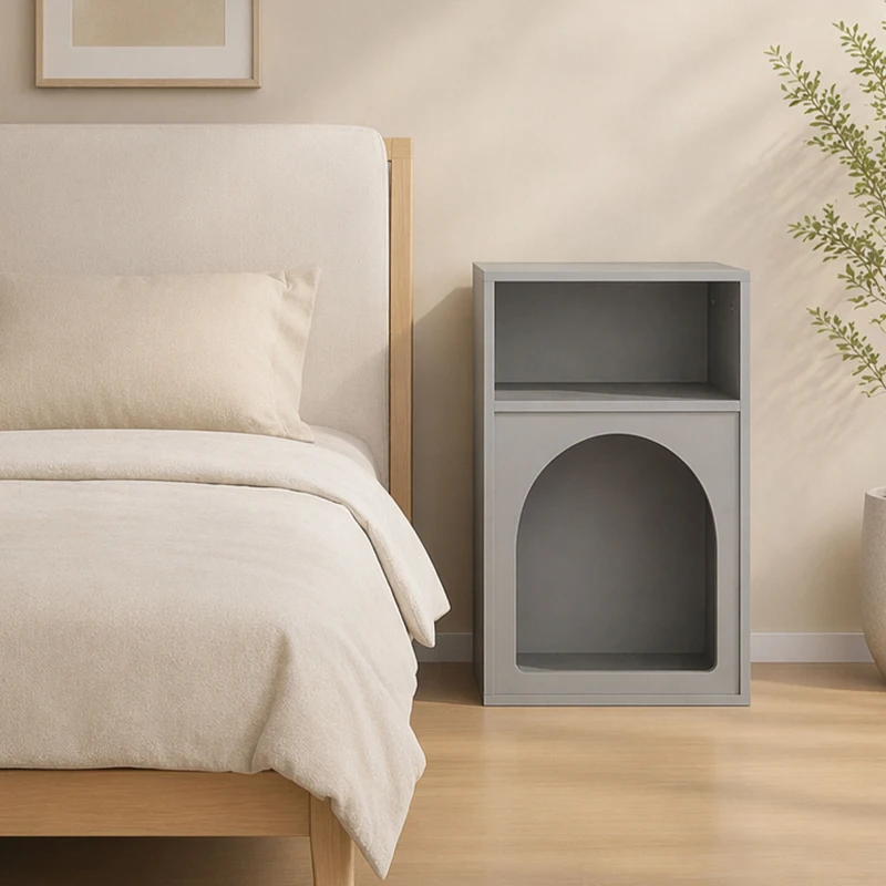 HOMCOM Table de chevet, table de nuit avec compartiments ouverts, design arqué, 40 x 30 x 60 cm, gris