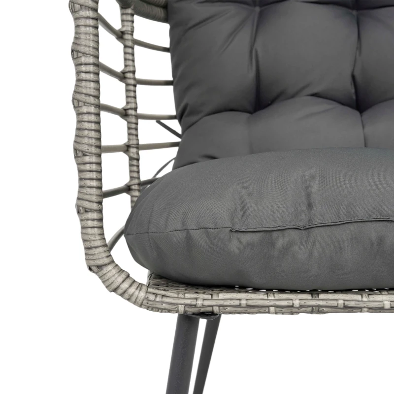 Outsunny Garden Egg Chair with Footstool, Rattan Indoor Outdoor Lounge Chair and Ottoman Set with Thick Cushions, Light Grey