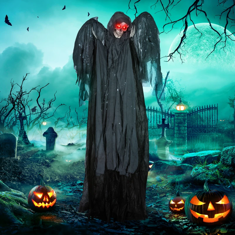HOMCOM 6.3" Grim Reaper Halloween Animatronic, with Glowing Eyes