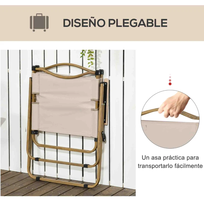 Outsunny Set 2 Sillas de Jardín Plegables con Reposabrazos Sillas para Camping y Playa en Tela Oxford y Acero 54x59x78 cm Caqui