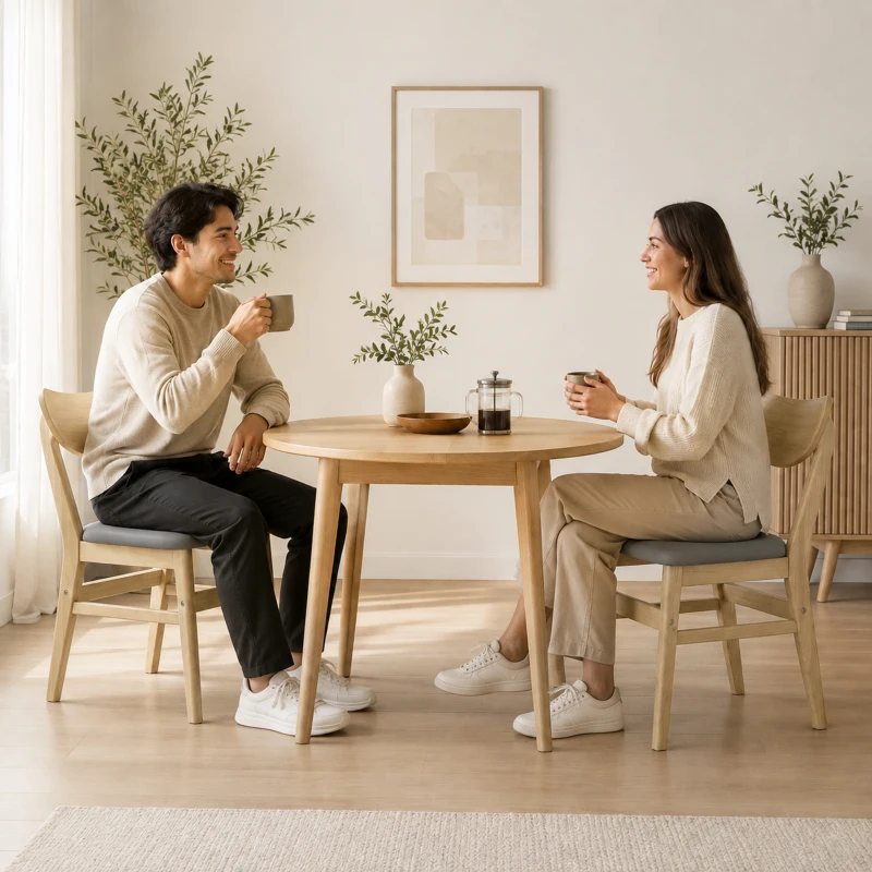 HOMCOM 2er-Set Esszimmerstühle, Küchenstühle, gepolsterte Leinen-Sitze, geschwungene Rückenlehne, Grau und Naturholz