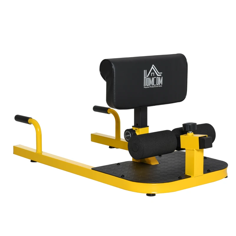 HOMCOM Sissy Squat Kniebeugentrainer Beintrainer Bauch-Gesäß-Trainer 3 in 1 Trainer verstellbar bis 120 kg Stahl Gelb+Schwarz 50 x 97 x (44,5–56,5) cm
