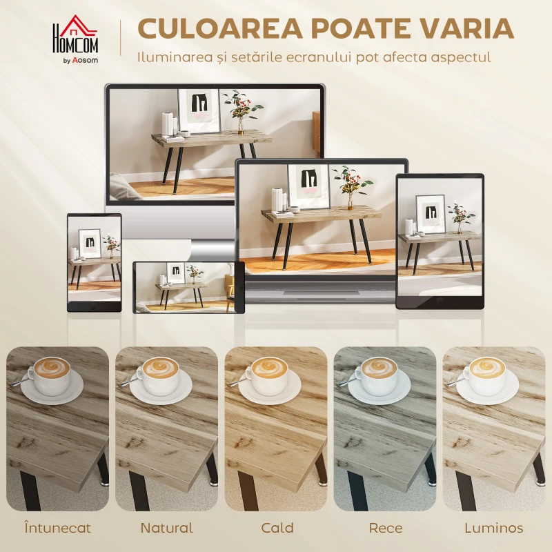 HOMCOM Masă de cafea stil nordic cu picioare reglabile, din lemn și oțel, 100x50x45 cm, negru și stejar