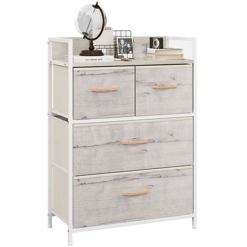 HOMCOM Rustic Chest of Four Fabric Drawers - Black