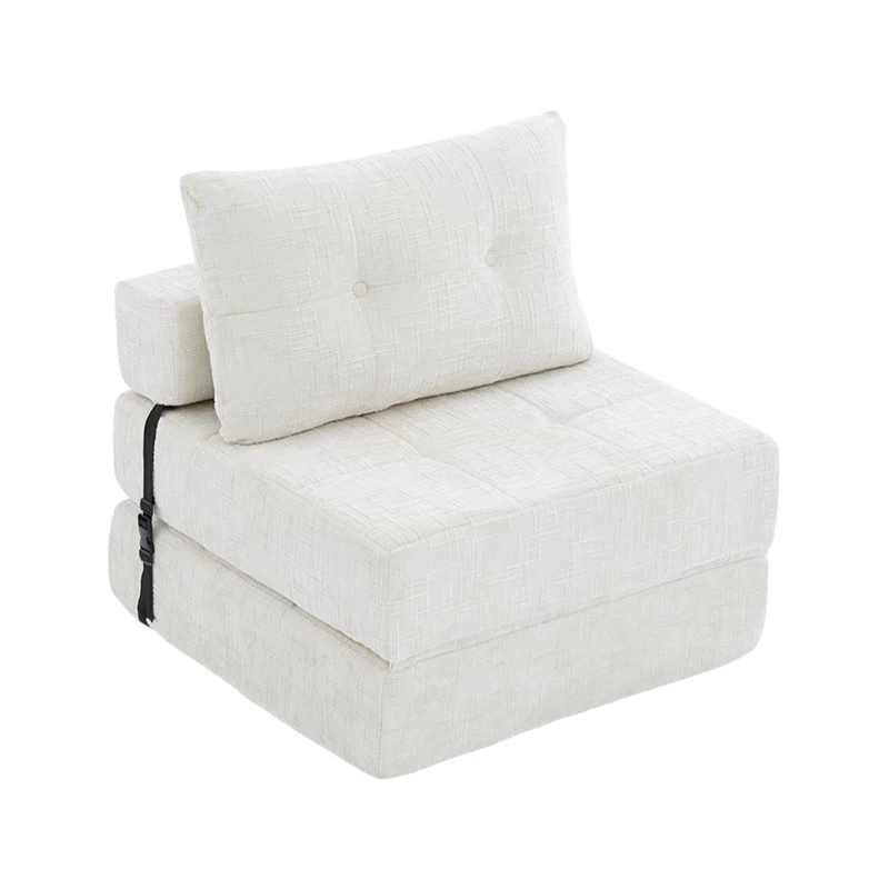 Cozy Convertible Floor Sofa Bed with Button-Tufted Detailing, Soft Chenille Folding Sleeper Couch for Living Room, 180L x 79W x 57H cm, Beige
