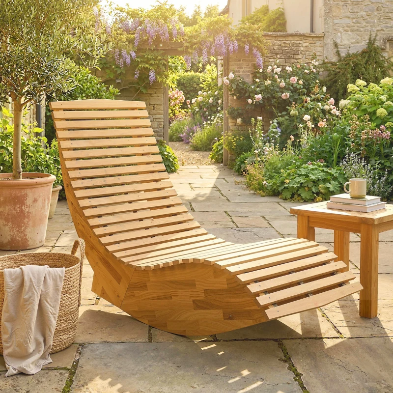 Outsunny Sonnenliege aus Akazienholz Klappbar Ergonomisch Gartenliege mit S-Form Latten-Design 60 x 156 x 77 cm