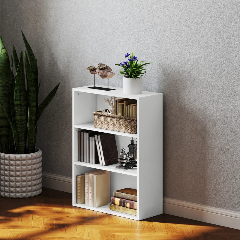HOMCOM Estante de 3 Níveis Estante para Livros com 2 Prateleiras Ajustáveis para Sala de Estar Escritório Quarto 60x24x80 cm Branco