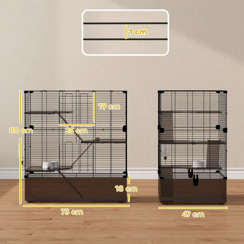 PawHut Jaula para Animales Pequeños con Múltiples Niveles Bandeja y Accesorios Incluidos 73x47x80 cm Negro
