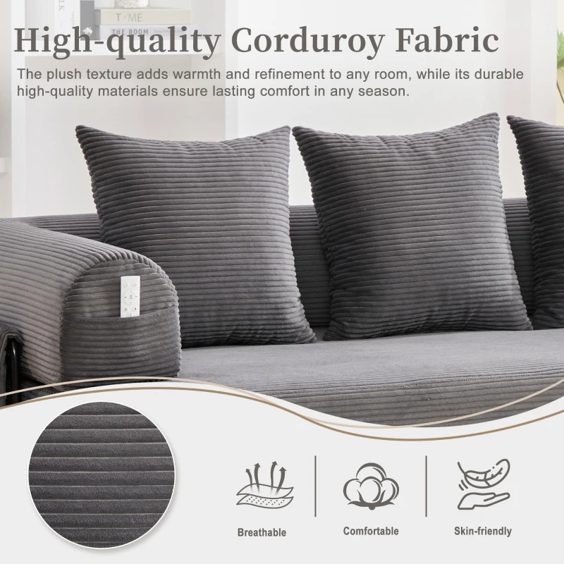 Cozy Compressible Folding Sofa with Detachable Metal Frame, Soft Modular Sectional Couch for Small Apartment, 110L x 33W x 33H cm, Dark Gray