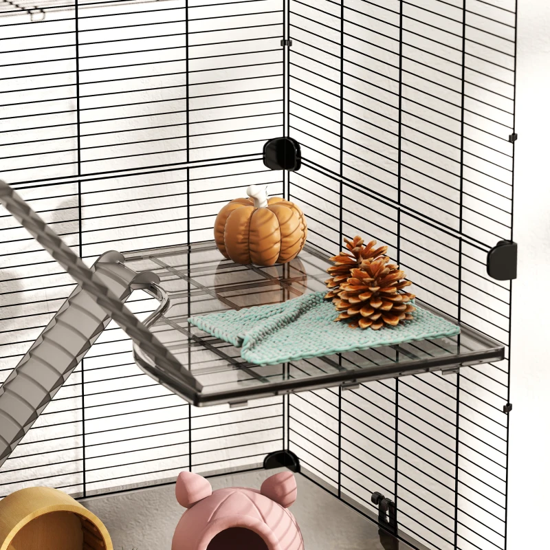 PawHut Jaula para Animales Pequeños con Múltiples Niveles Bandeja y Accesorios Incluidos 73x47x80 cm Negro