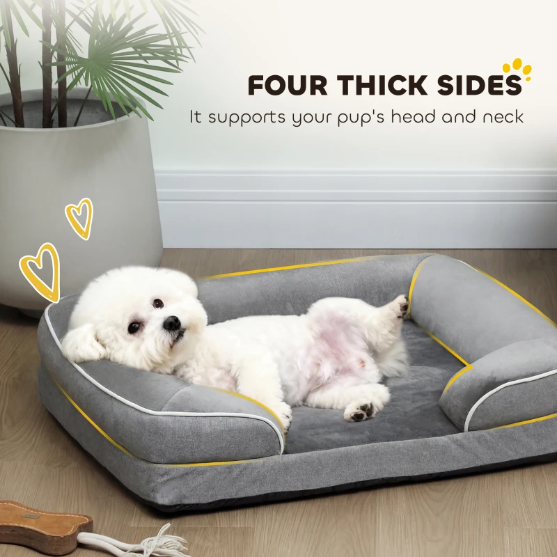 PawHut Dog Sofa Bed, Washable Pet Bed with Removable Cover and Non-Slip Bottom for Cats and Small Dogs, Grey