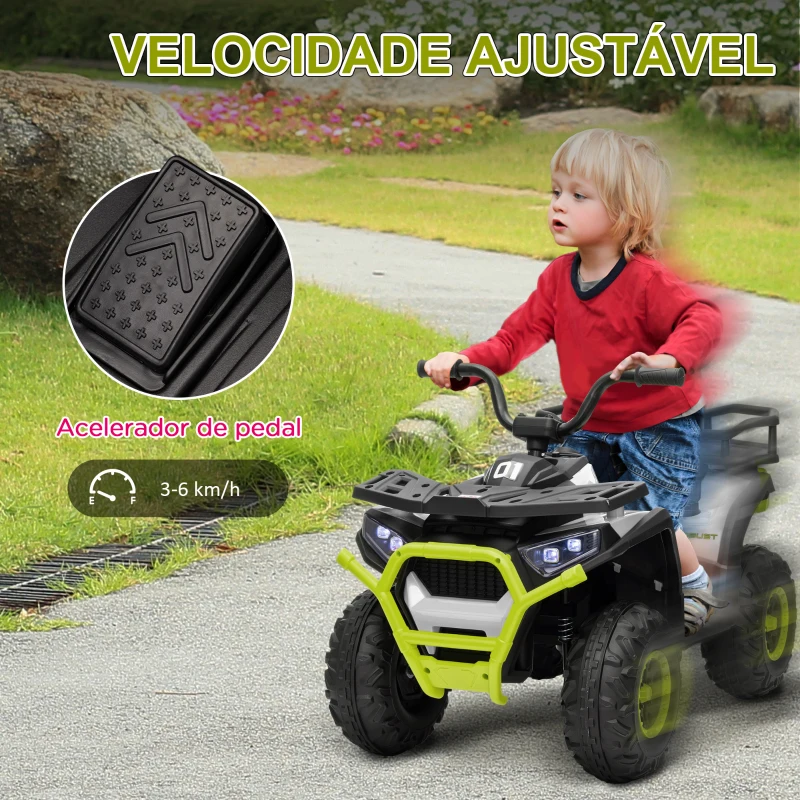 AIYAPLAY Quadriciclo Elétrico para Criança 12V Faróis Música MP3 Velocidade Ajustável e Cesta de Arrumação 88x50x57,5 cm  Verde