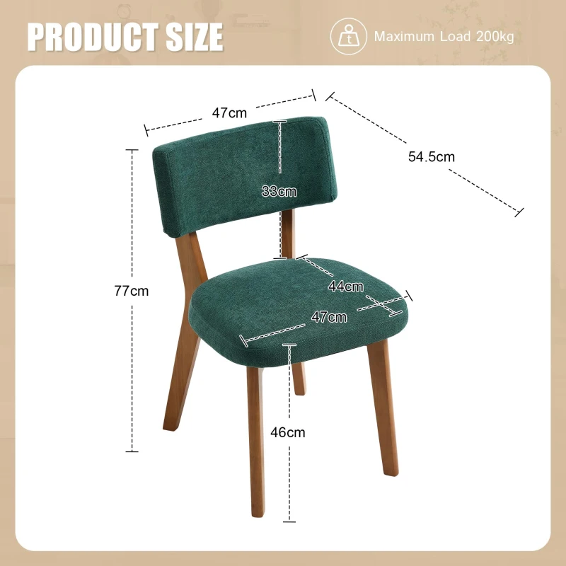 Stylish Mid-Century Dining Chairs with Ergonomic Backrest, Comfortable Upholstered Side Chairs for Dining Room, 47L x 54.5W x 77H cm, Green