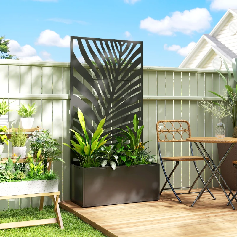 Outsunny Hochbeet Pflanzkasten mit Sichtschutz Pflanzkübel Blumenkasten Metall, Gartenspalier 90 x 40 x 180 cm Schwarz