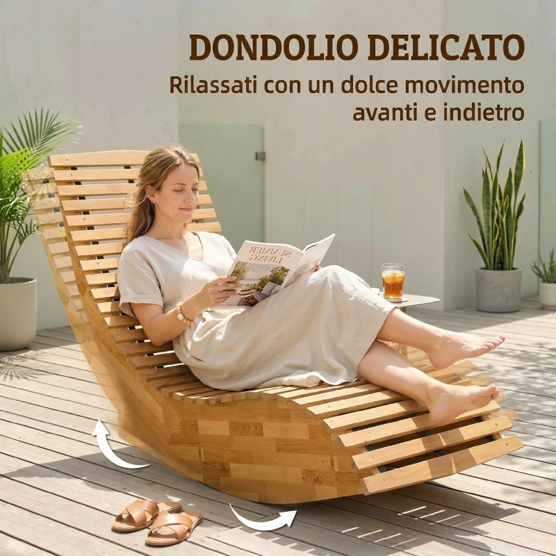Outsunny Set di 2 Sdraio a Dondolo Pieghevoli ed Ergonomiche in Legno di Acacia
