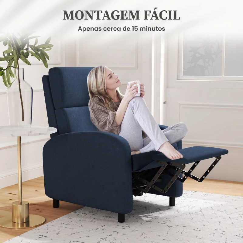 HOMCOM Cadeirão Relax Reclinável até 160° com Apoio para os Pés, até 120 kg, 64x86x102 cm, Azul-Escuro