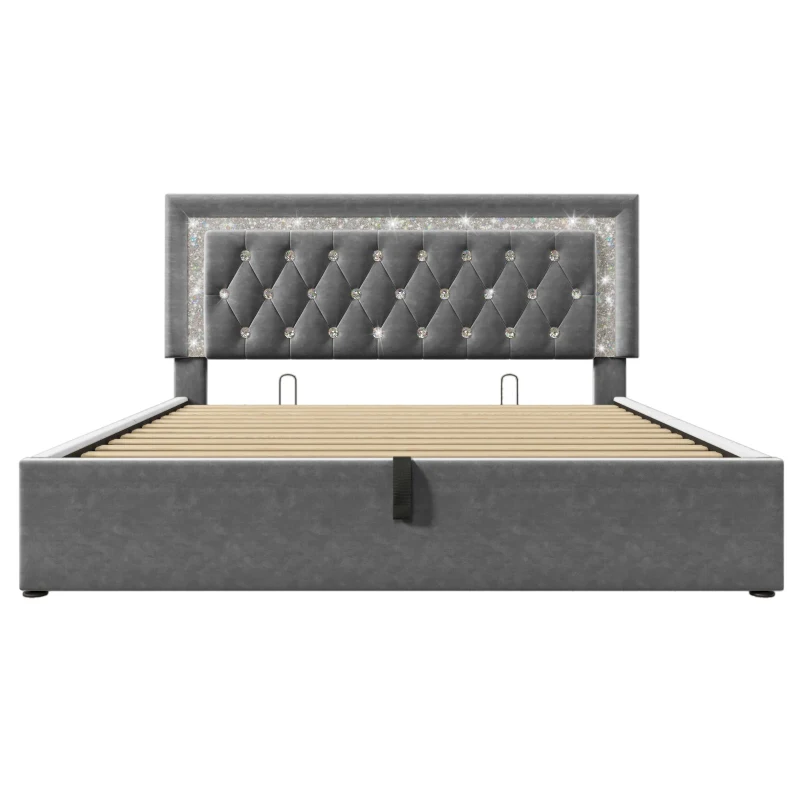 Smart Double Bed with Height-Adjustable Headboard, Stylish Bed Frame for Contemporary Bedrooms, 204L x 145W x 108H cm, Grey