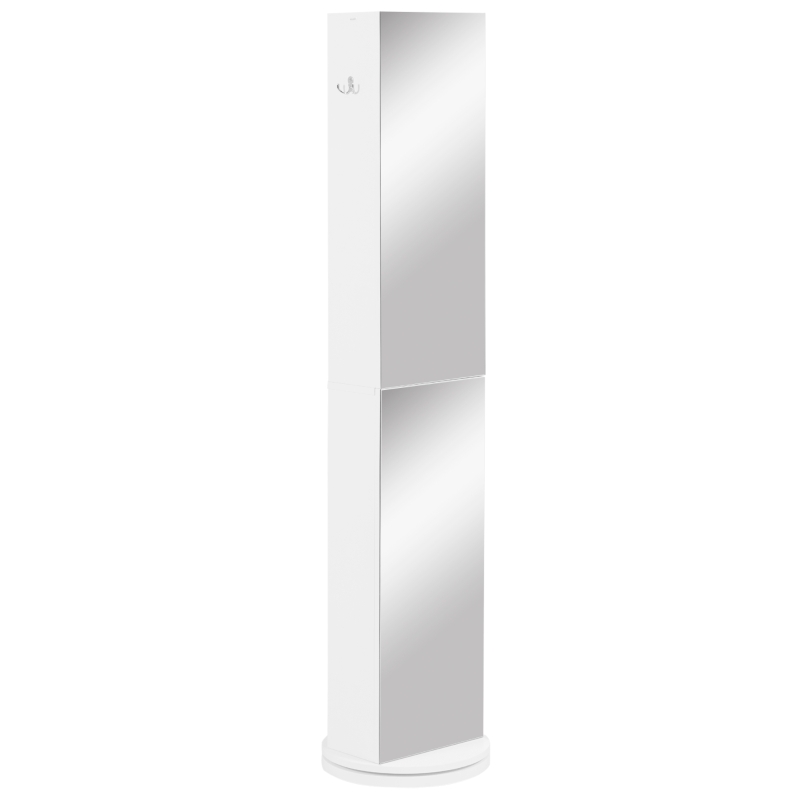 kleankin Meuble colonne de salle de bain pivotant avec miroir 6 étagères 36 x 36 x 171 cm blanc