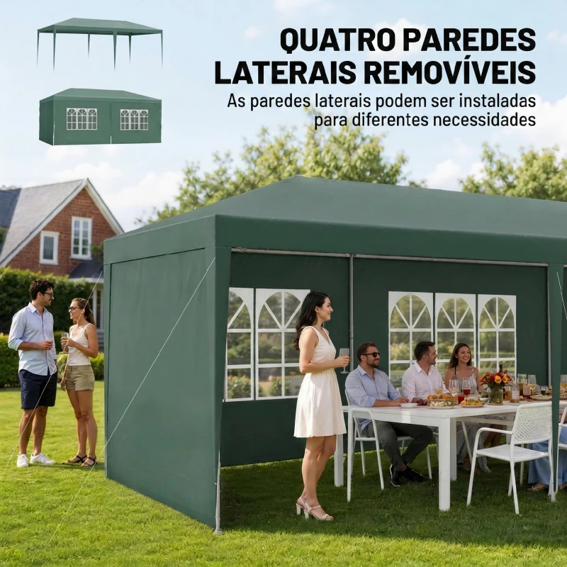 Outsunny Tenda para Festas com 4 Paredes Laterais 2 Janelas e Estrutura de Aço 585x295x255 cm Verde