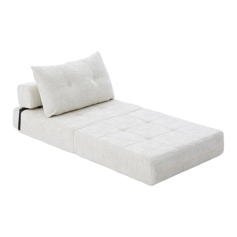 Cozy Convertible Floor Sofa Bed with Button-Tufted Detailing, Soft Chenille Folding Sleeper Couch for Living Room, 180L x 79W x 57H cm, Beige