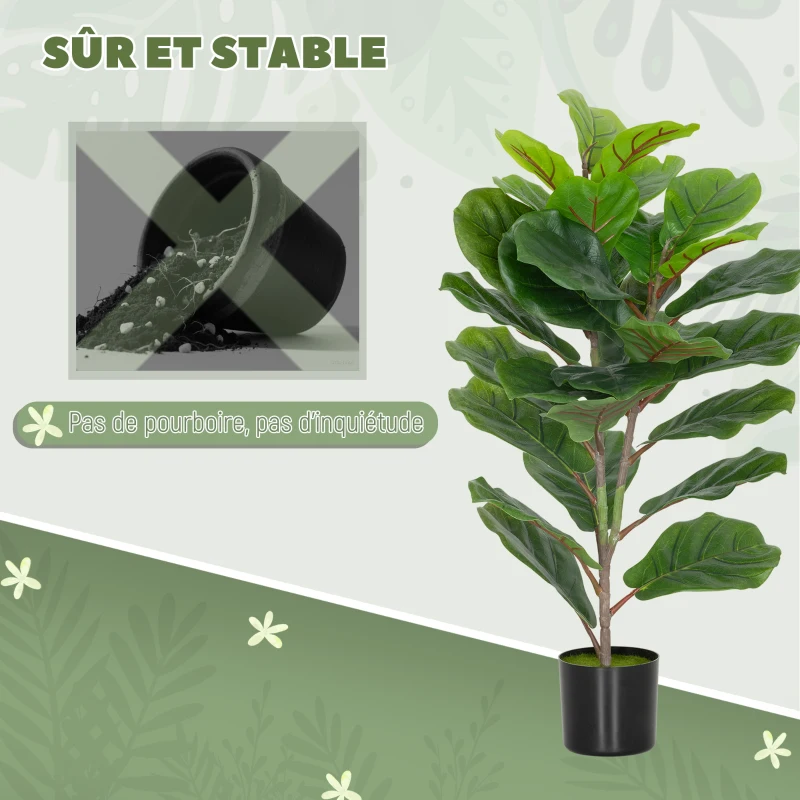 HOMCOM Lot de 2 plantes artificielles intérieures 80 cm figuier arbre artificiel avec pot en plastique et flocage vert