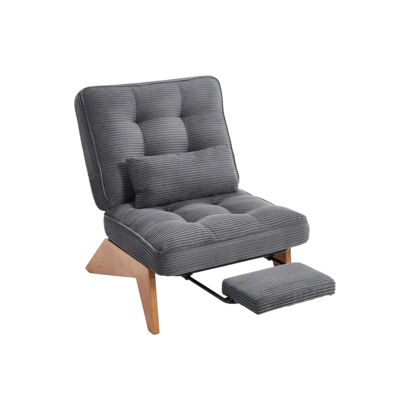 Cozy Reclining Accent Chair with Foldable Ottoman and Lumbar Pillow, Soft Adjustable Lounger for Living Room, 127L x 73W x 90H cm, Dark Gray