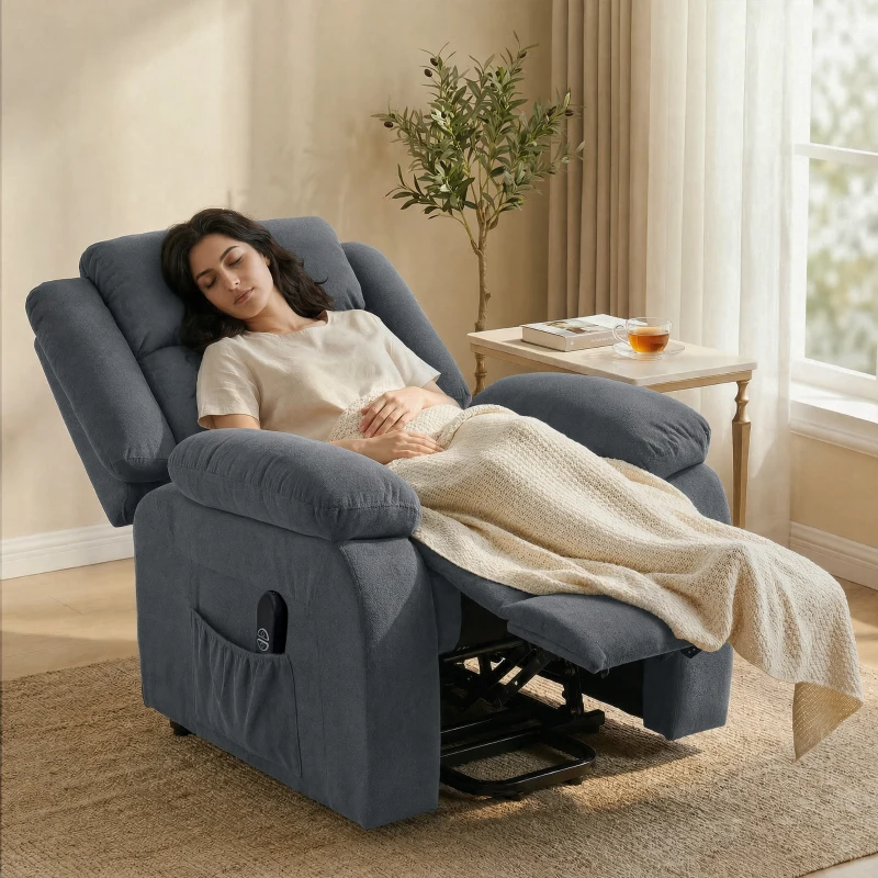 HOMCOM Sillón Relax Reclinable Eléctrico Levanta Personas con Puerto USB Control Remoto Asiento Ancho Reposapiés Gris
