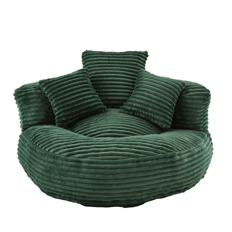 Plush Oversized Bean Bag Chair with High Back & 3 Pillows, Cozy Corduroy Floor Lounger Sofa for Living Room, 108L x 108W x 52H cm, Emerald