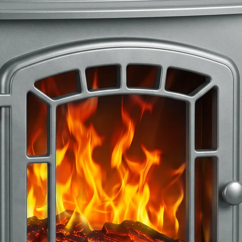 HOMCOM Electric Fireplace Stove, 1000W/2000W, Freestanding Electric Fire with LED Flame Effect, Adjustable Thermostat, Grey