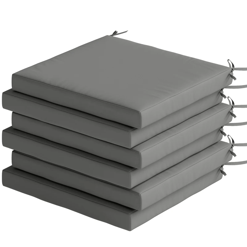 Outsunny Conjunto de Almofadas para Cadeiras de Jantar 46x42x7 cm 6 Peças com Capa Lavável e Laços Impermeável Anti-UV Cinzento Escuro