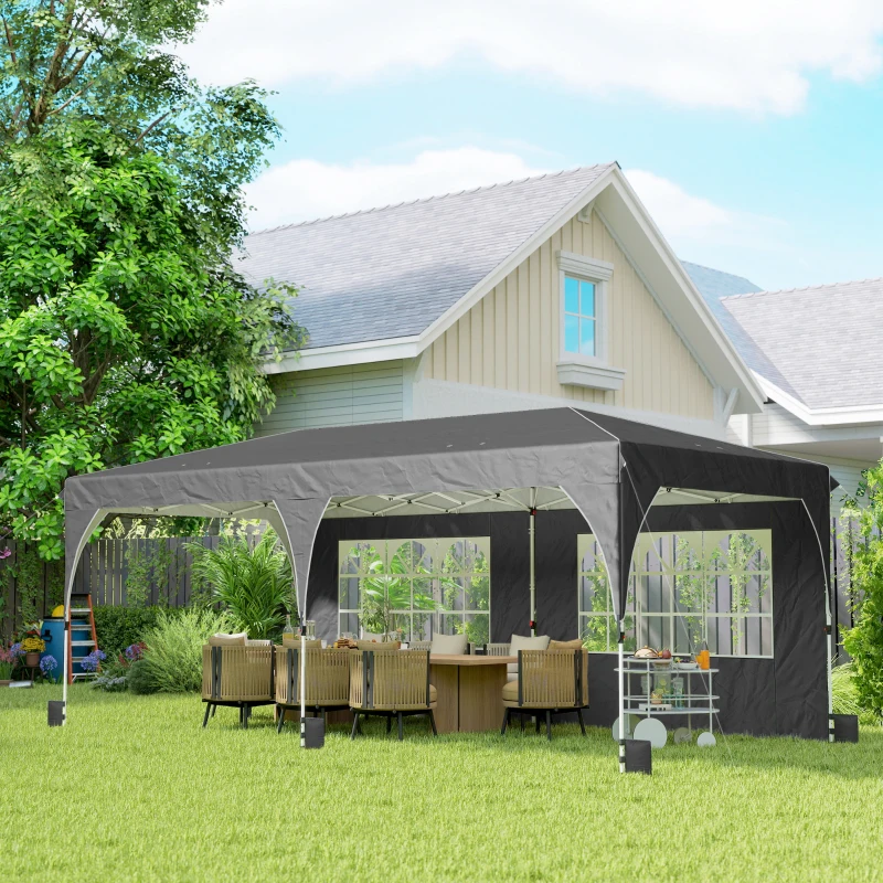 Outsunny Tenda Dobrável 6x3 m Pop-up com 4 Laterais Amovíveis Tenda de Jardim com Faixas Refletoras Altura Ajustável UPF50+ Cinzento