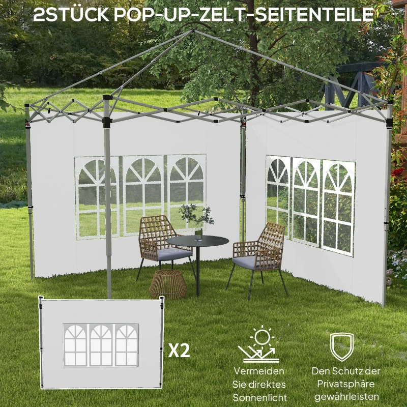 Outsunny 2er-Set Seitenteile für Pavillon 3x3/3x4 m, Seitenwand mit Fenster, wasserdicht Weiß