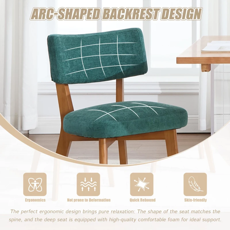 Stylish Mid-Century Dining Chairs with Ergonomic Backrest, Comfortable Upholstered Side Chairs for Dining Room, 47L x 54.5W x 77H cm, Green