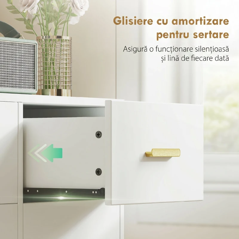 HOMCOM Toaletă pentru Cameră cu Oglindă și Lumini LED Reglabile, 6 Sertare, 2 Rafturi și Prize Electrice, Alb