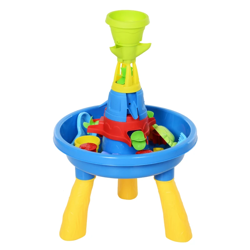 HOMCOM Playset Tavolino Acqua e Sabbia per Bambini con 21 Accessori, Set Giocattoli Tavolo Acquatico da Spiaggia ed Esterni in PP, 46x46x72 cm