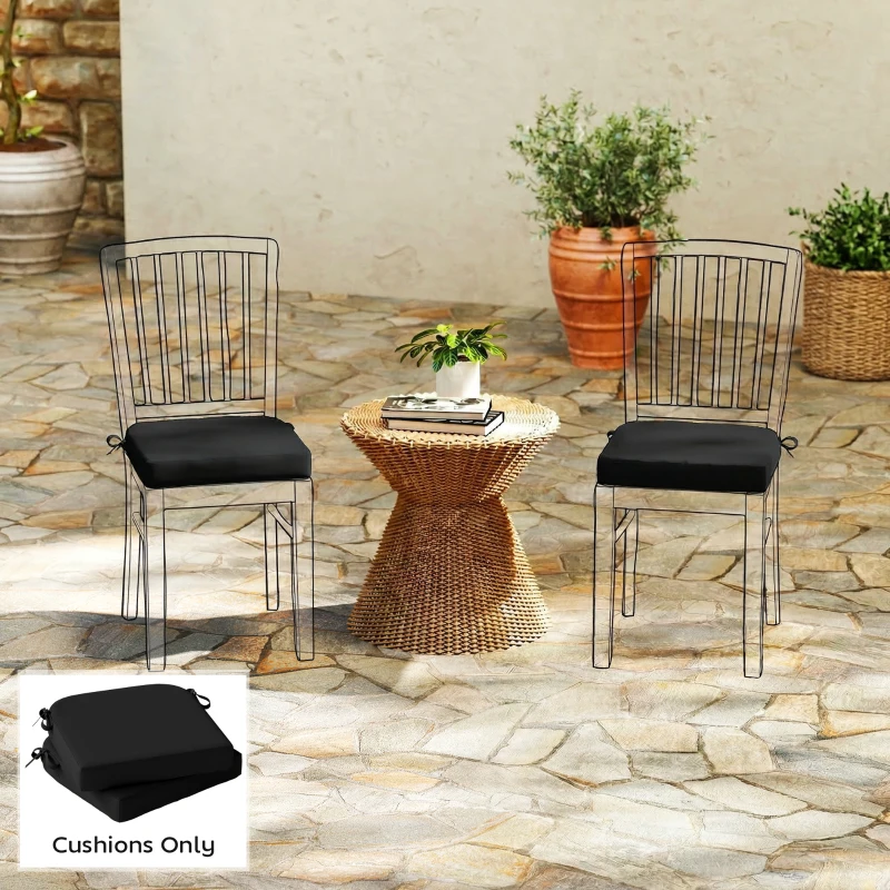 Outsunny Outdoor Chair Seat Cushions Set of 2, Garden Chair Cushions with 7cm Thick Foam & Ties, Black