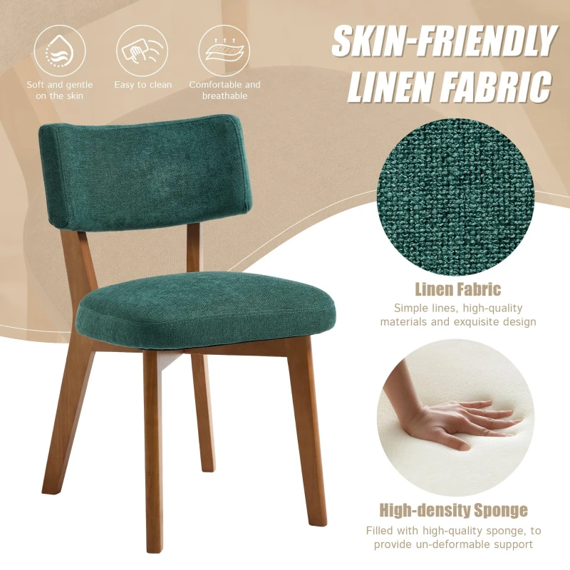 Stylish Mid-Century Dining Chairs with Ergonomic Backrest, Comfortable Upholstered Side Chairs for Dining Room, 47L x 54.5W x 77H cm, Green