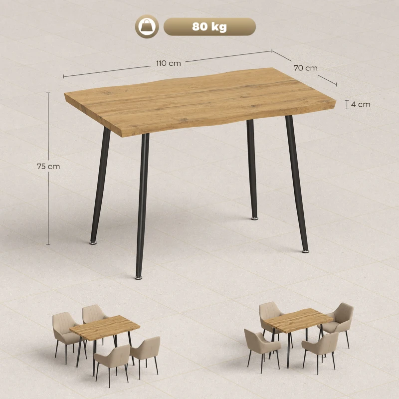 HOMCOM Masă de dining dreptunghiulară pentru 4 persoane, 110x70 cm, stejar/negru
