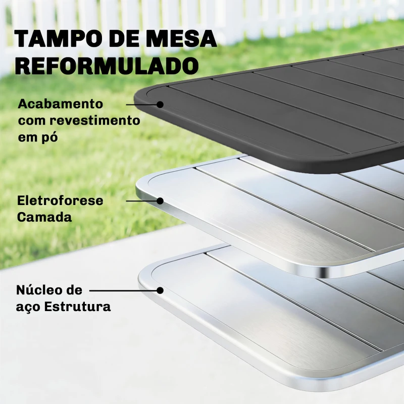 Outsunny Mesa de Jantar de Jardim Retangular 120x70x72 cm de Aço com Tampo com Ripas para 4 Pessoas, Cinzento