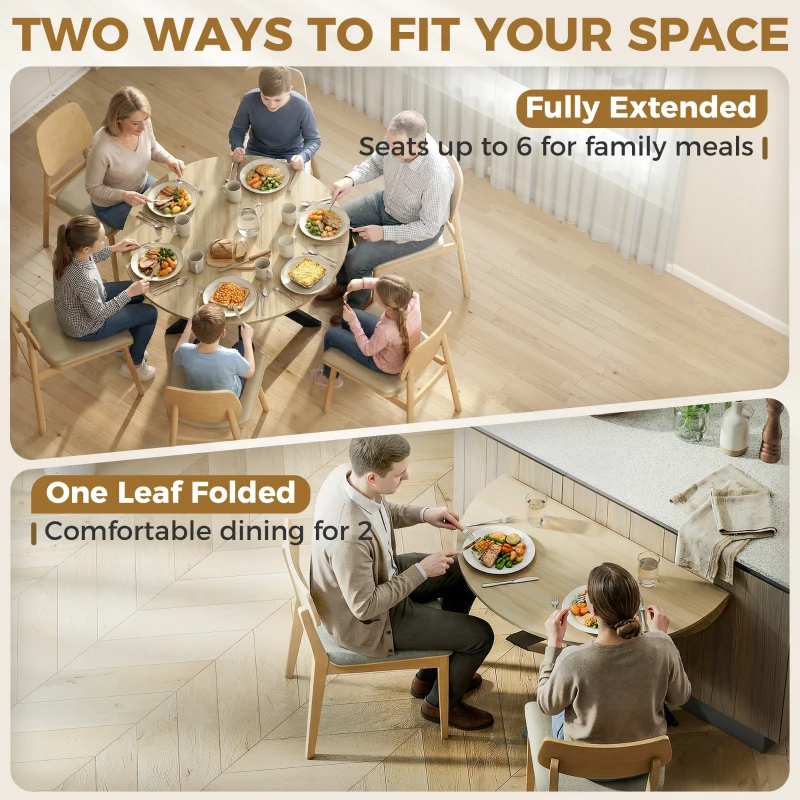 HOMCOM Folding Dining Table, Drop Leaf Table with Adjustable Feet, Natural Wood Finish
