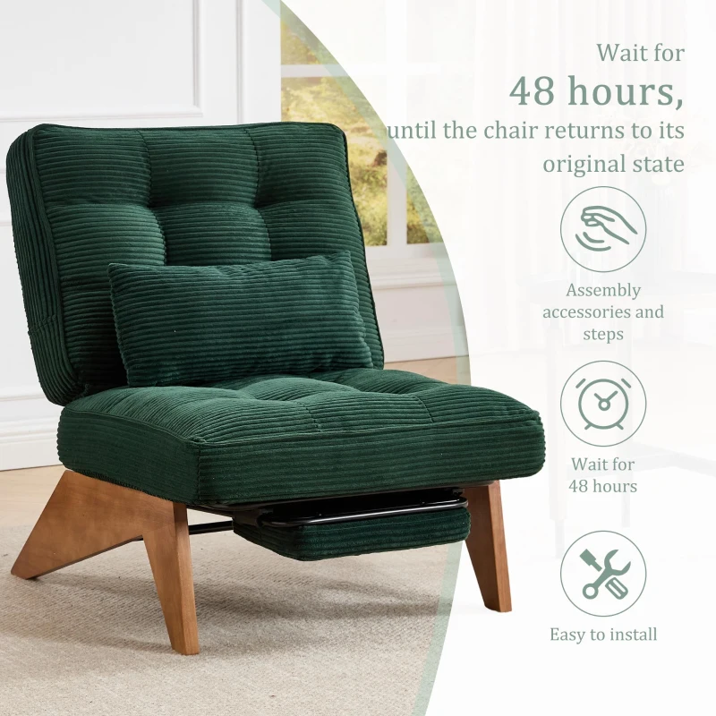Cozy Reclining Accent Chair with Foldable Ottoman and Lumbar Pillow, Soft Adjustable Lounger for Living Room, 127L x 73W x 90H cm, Emerald