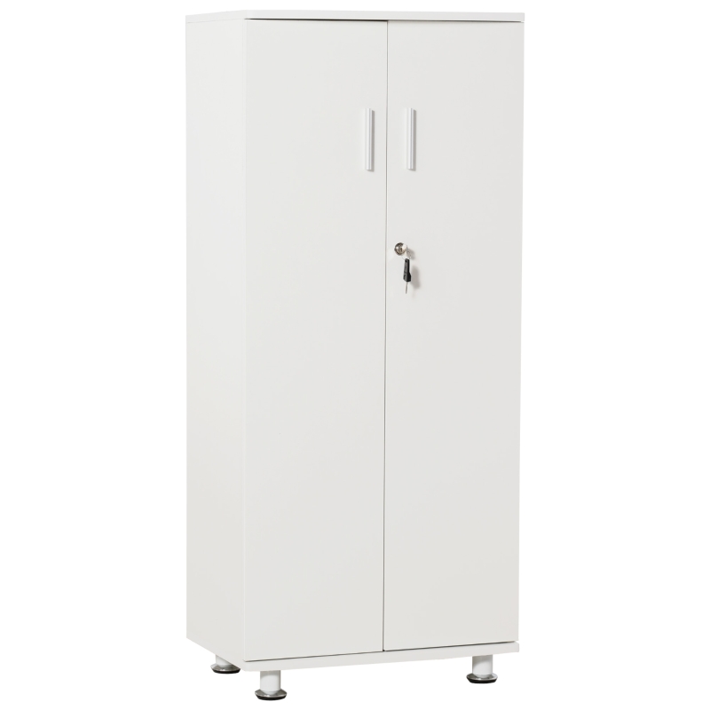 HOMCOM Librería Estantería con 2 Puertas para Libros CDs DVDs con 3 Estantes Interiores y Cerradura Alacena de Cocina para Hogar Oficina Dormitorio 55x36,5x125,5 cm Blanco