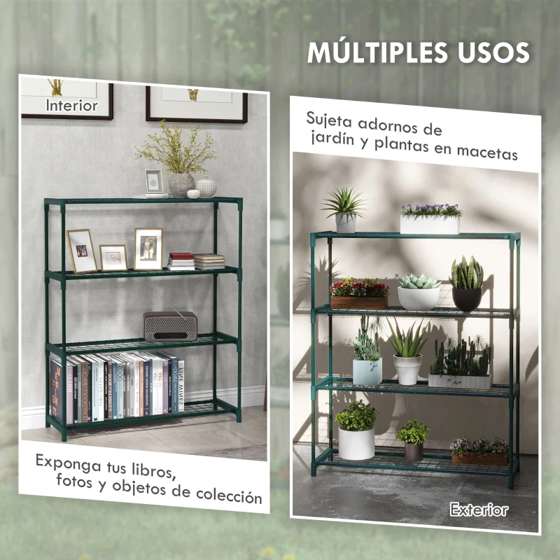 Outsunny Soporte para Macetas de 4 Niveles con Estructura de Acero para Jardín Patio 89x28x107 cm Verde Oscuro