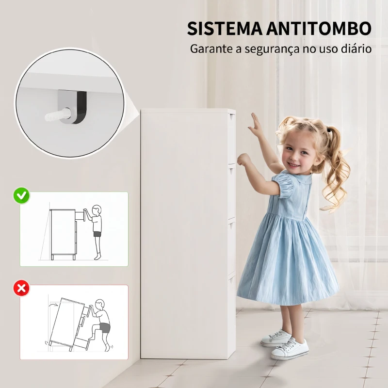 HOMCOM Armário Estreito de Casa de Banho com 4 Gavetas e Puxadores Embutidos para Espaços Reduzidos 29x29x83 cm Branco