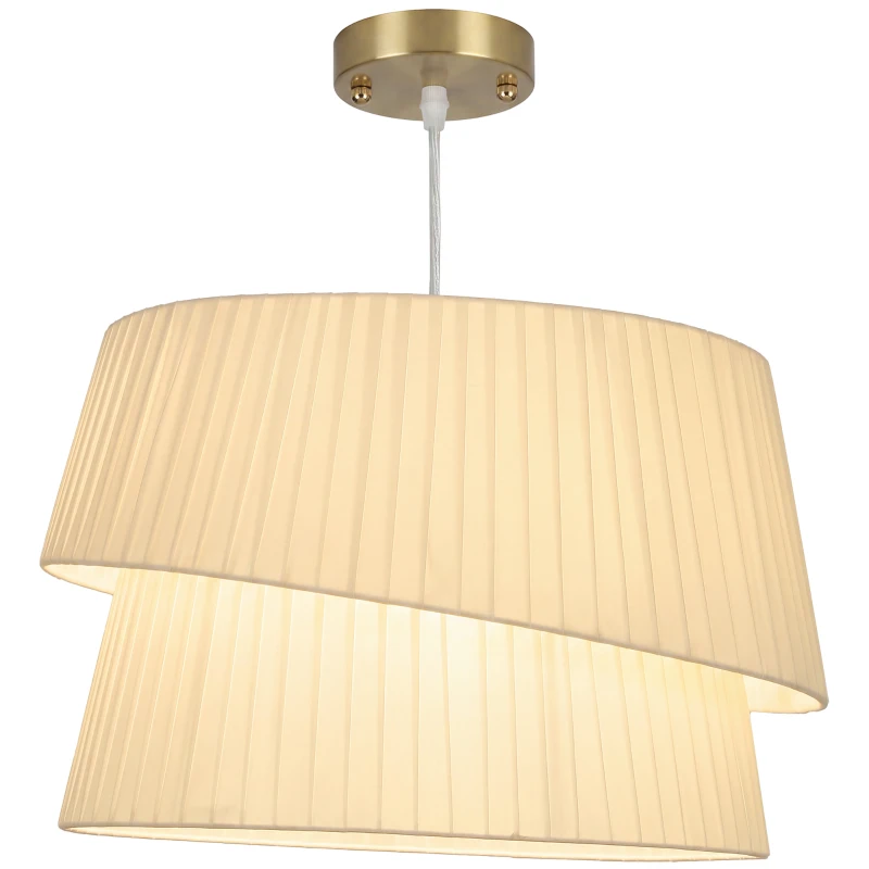 HOMCOM Lampă suspendată elegantă cu abajur dublu, reglabilă pe înălțime, pentru living, Alb