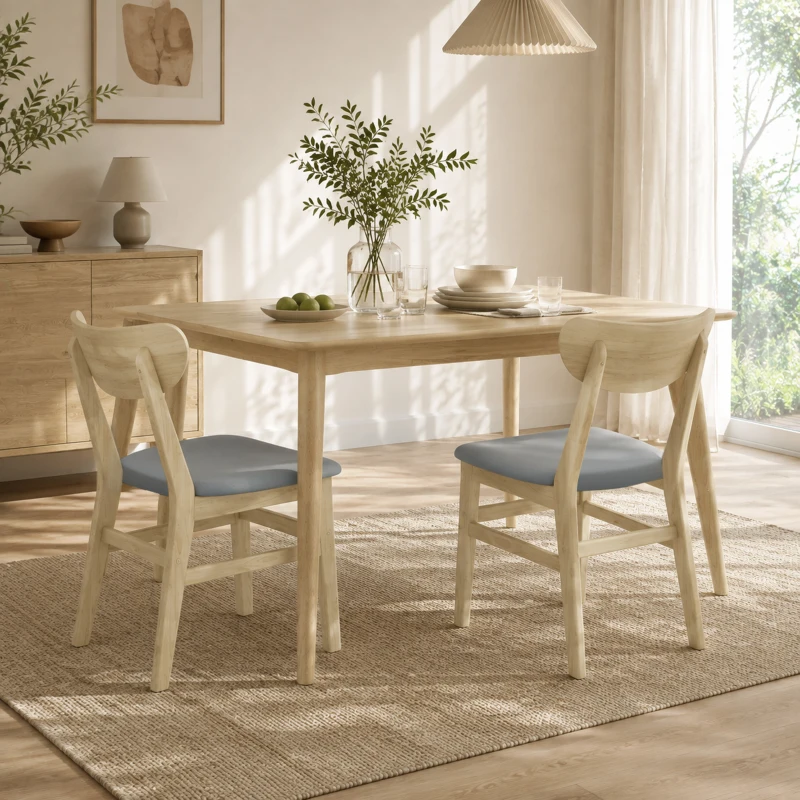 HOMCOM Lote de 2 Sillas de Comedor, Sillas de Cocina, Asientos Acolchados en Lino, Respaldo Curvado, Gris y Madera Natural