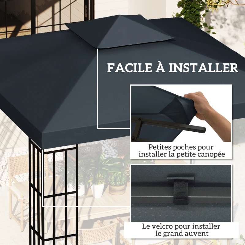 Outsunny Toile de rechange pour pavillon tonnelle tente 3 x 3 m polyester haute densité 180 g/m² gris foncé