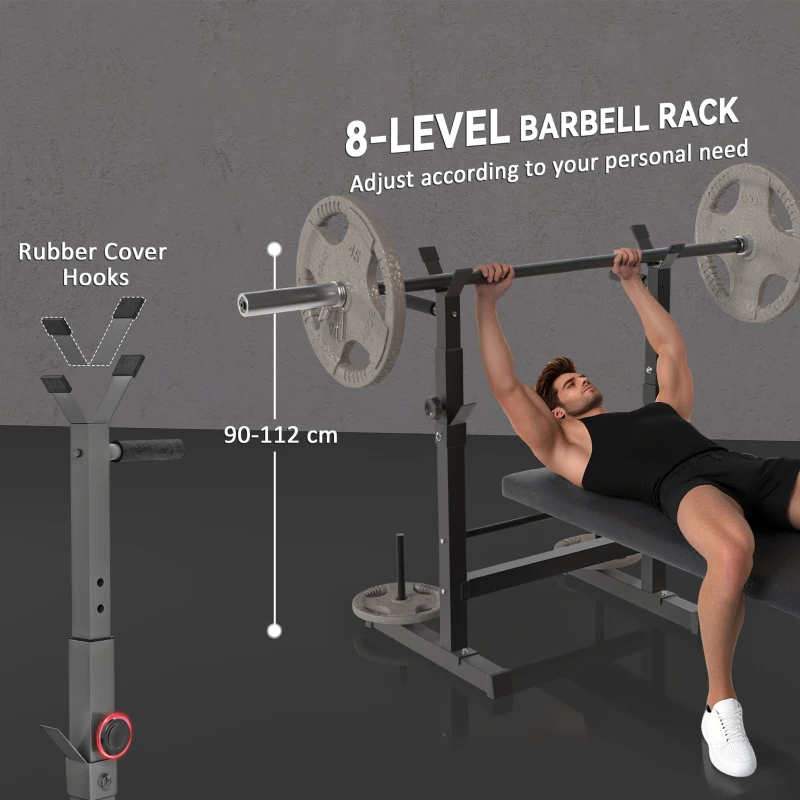 HOMCOM Adjustable Weight Bench, Foldable Bench, with Barbell Rack, Grey