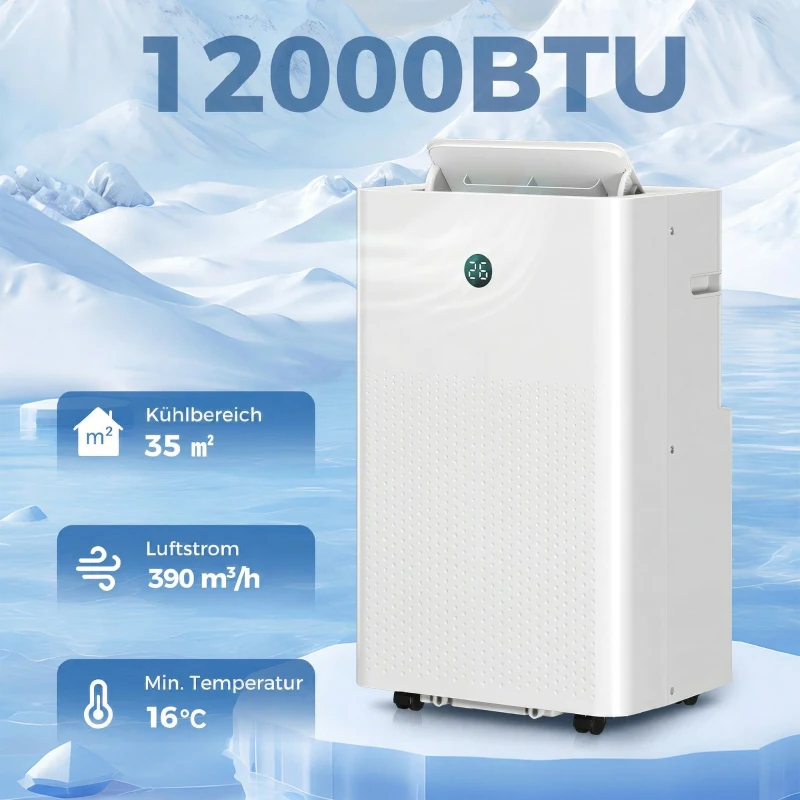 HOMCOM Tragbares Klimagerät mit 12.000 BTU, 4-in-1 Klimaanlage mit WiFi- und Sprachsteuerung, Kühlung, Entfeuchter, Ventilator, Schlafmodus
